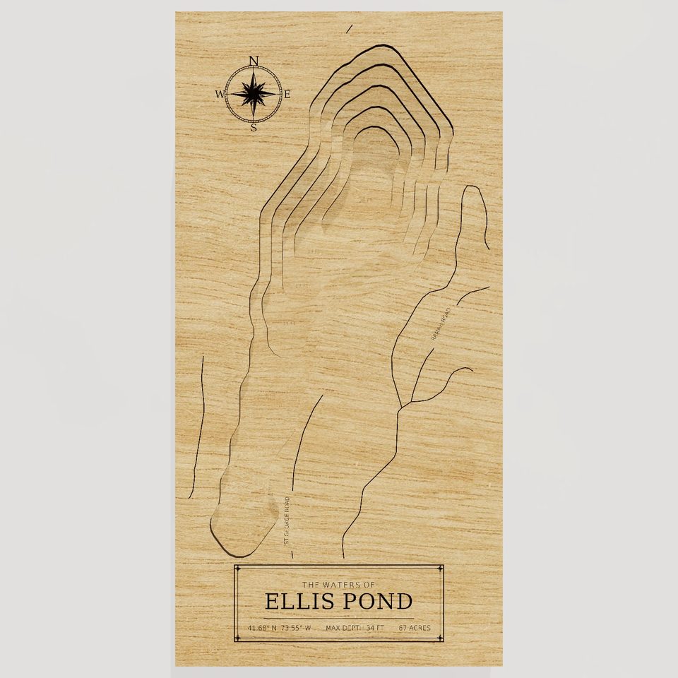 Ellis Pond 3D wood map, front view