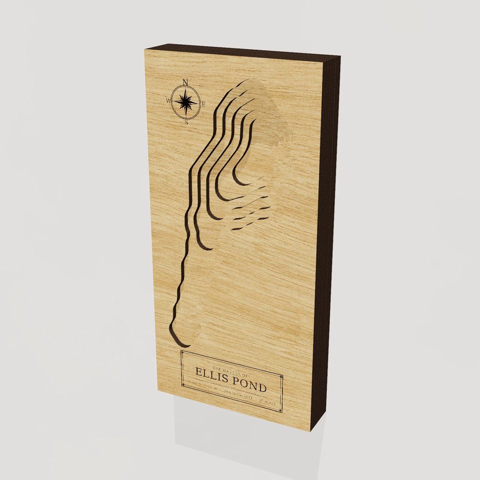 Ellis Pond 3D wood map, hero view