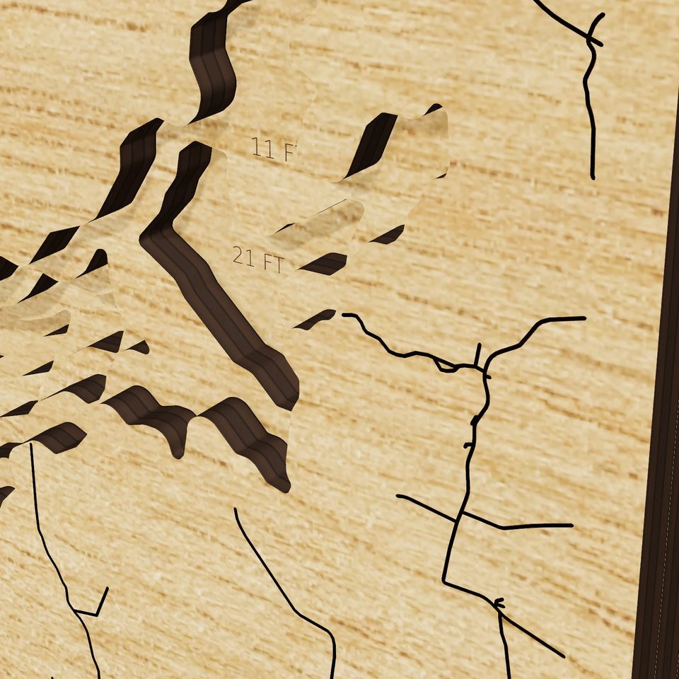 Enid Lake 3D wood map, detail view