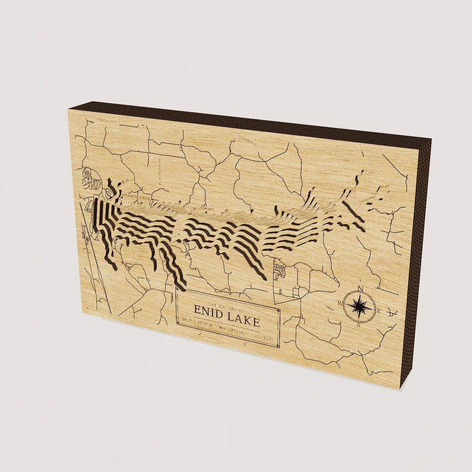 Enid Lake 3D wood map, hero view