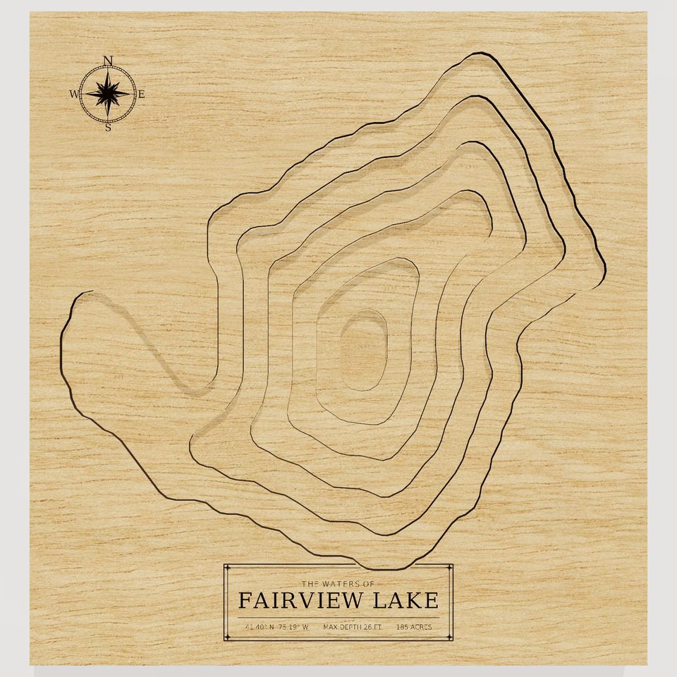 Fairview Lake 3D wood map, front view