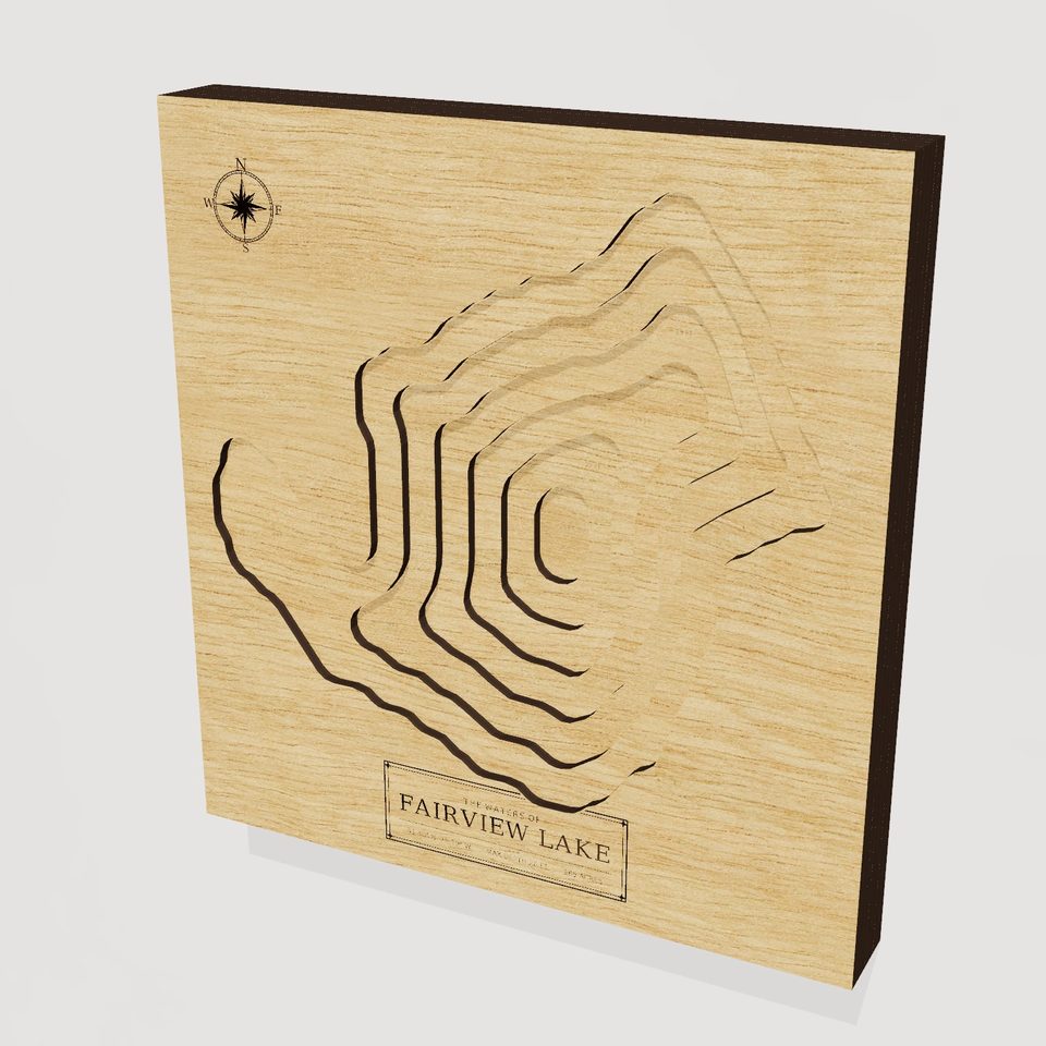 Fairview Lake 3D wood map, hero view