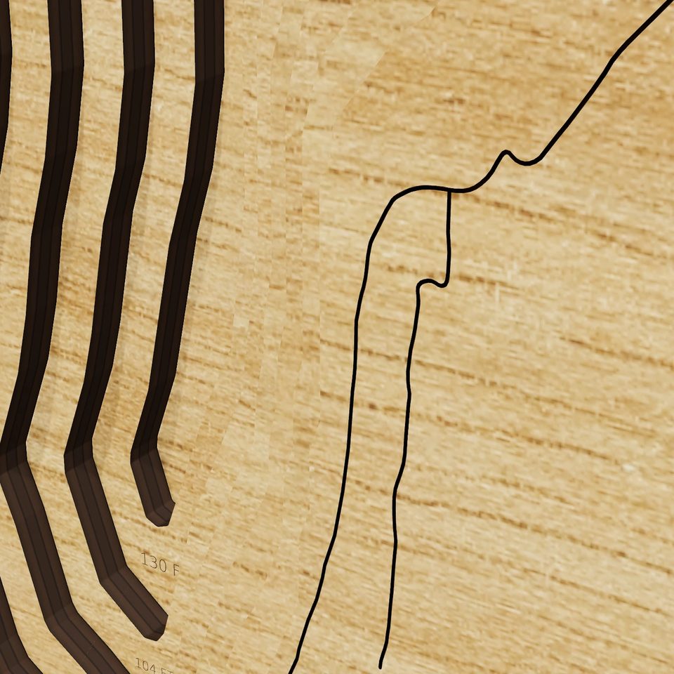 Fallen Leaf Lake 3D wood map, detail view