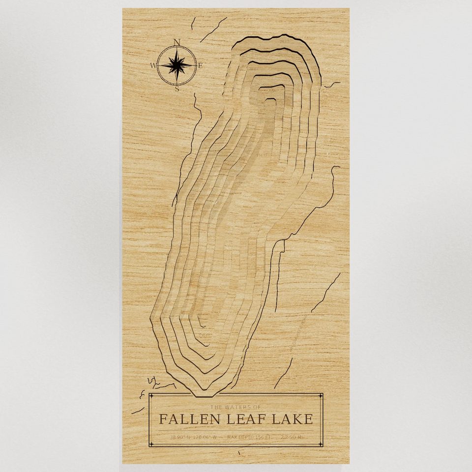 Fallen Leaf Lake 3D wood map, front view
