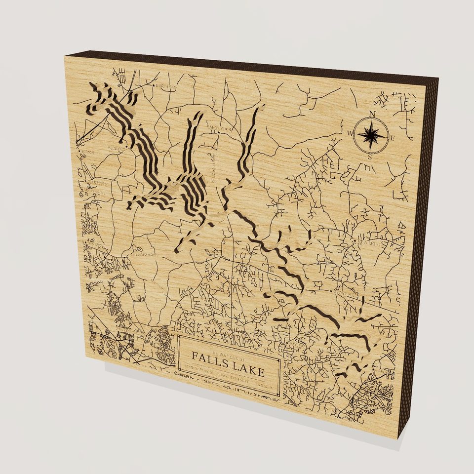 Falls Lake 3D wood map, hero view