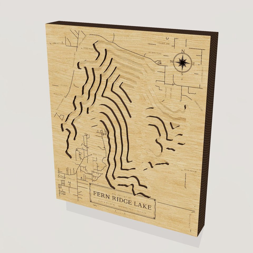Fern Ridge Lake 3D wood map, hero view