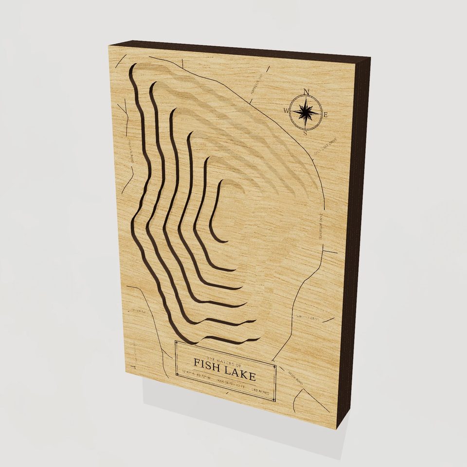 Fish Lake 3D wood map, hero view