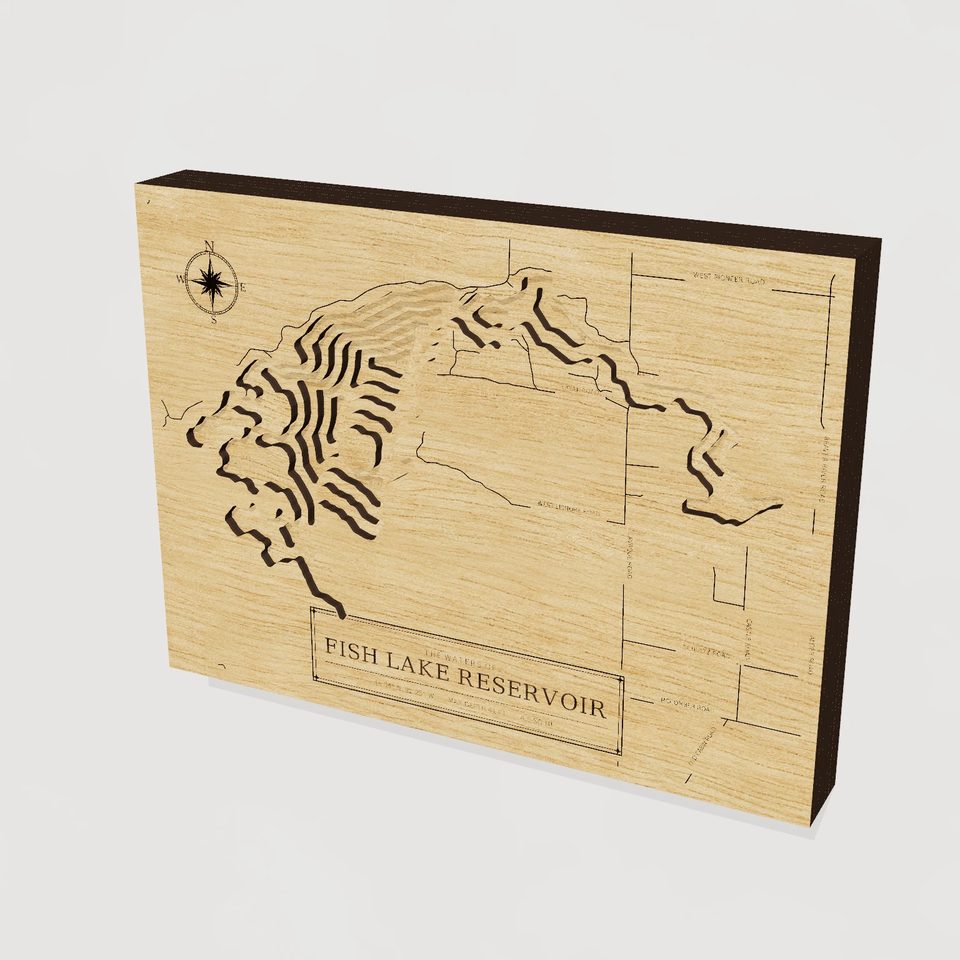 Fish Lake Reservoir 3D wood map, hero view