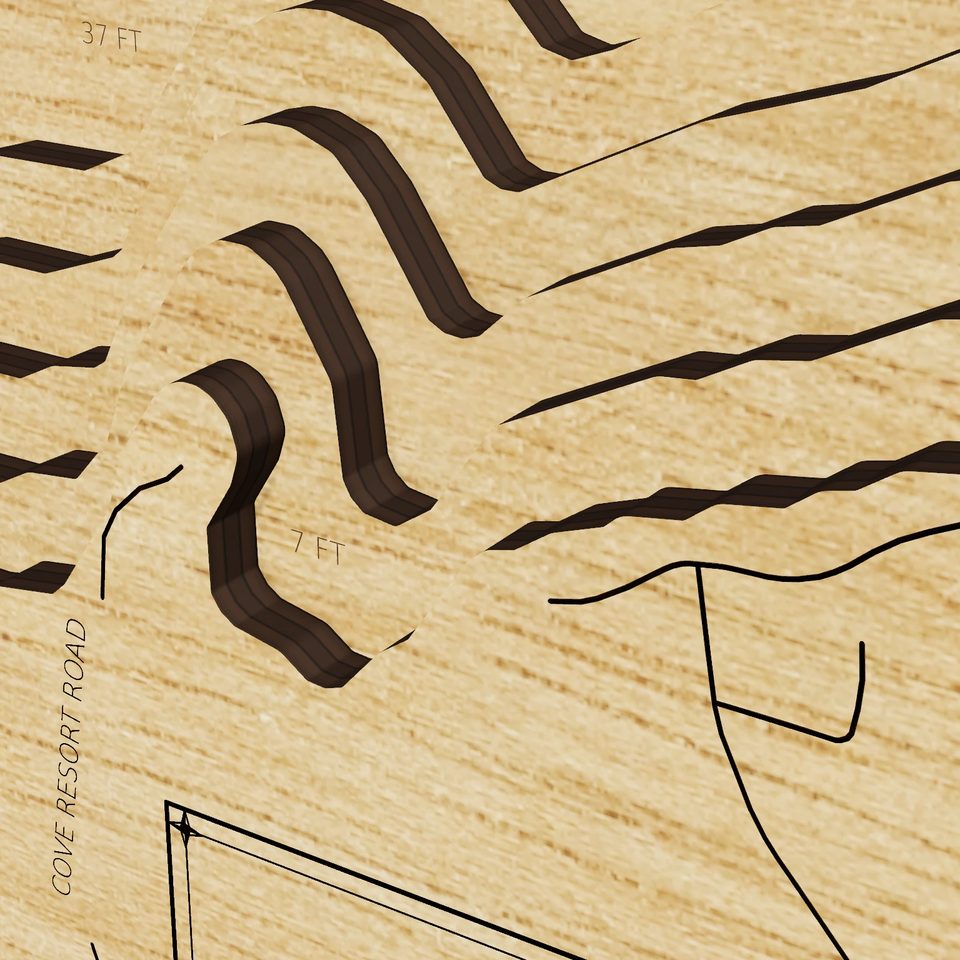 Fish Lake 3D wood map, detail view