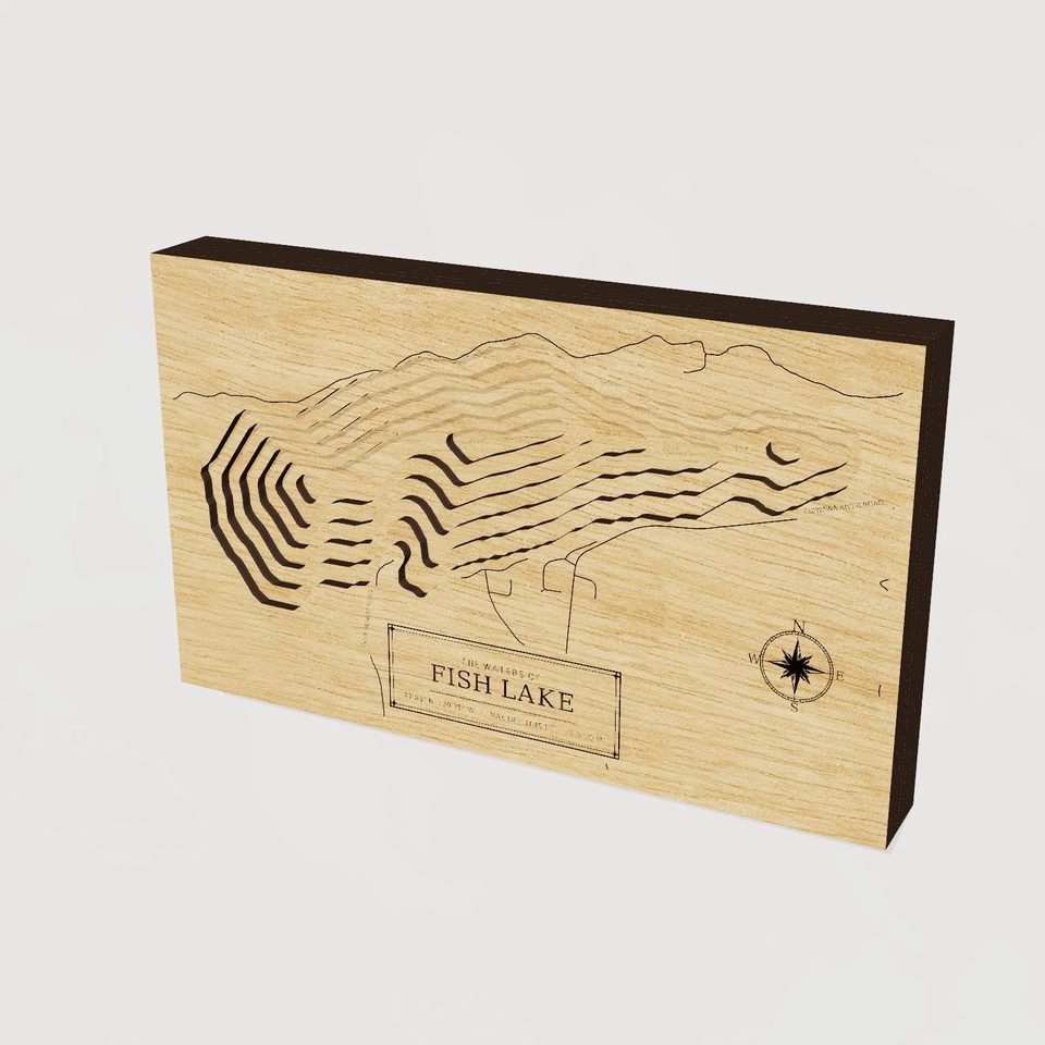 Fish Lake 3D wood map, hero view