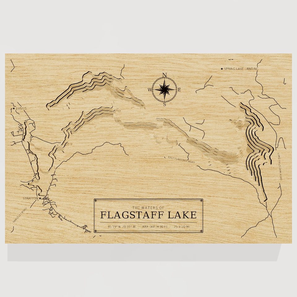 Flagstaff Lake 3D wood map, front view