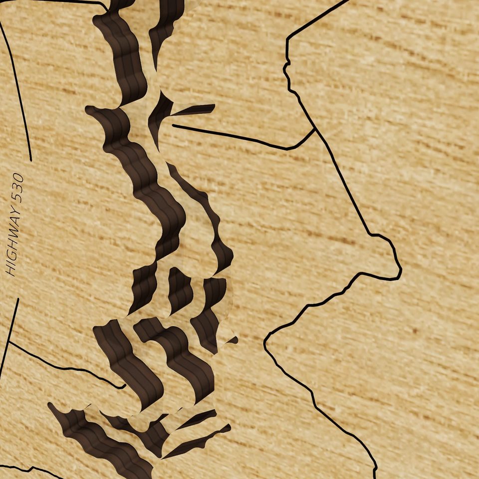 Flaming Gorge Reservoir 3D wood map, detail view