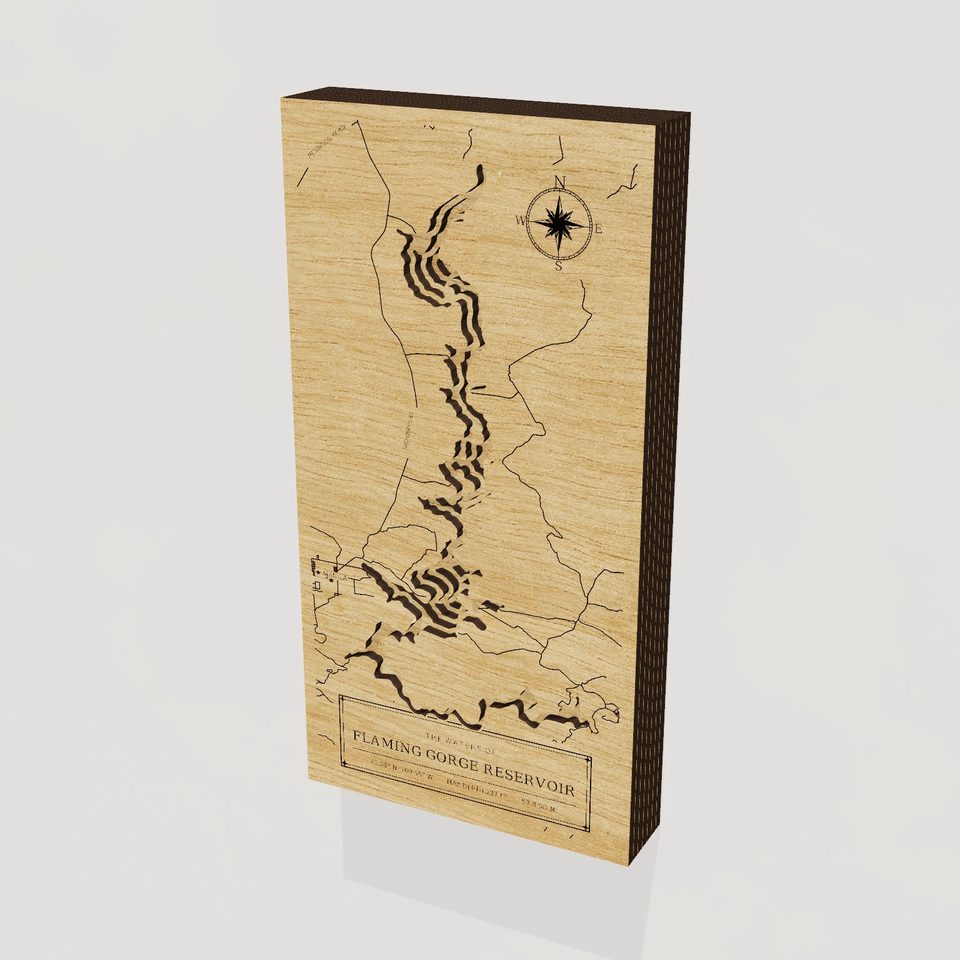 Flaming Gorge Reservoir 3D wood map, hero view