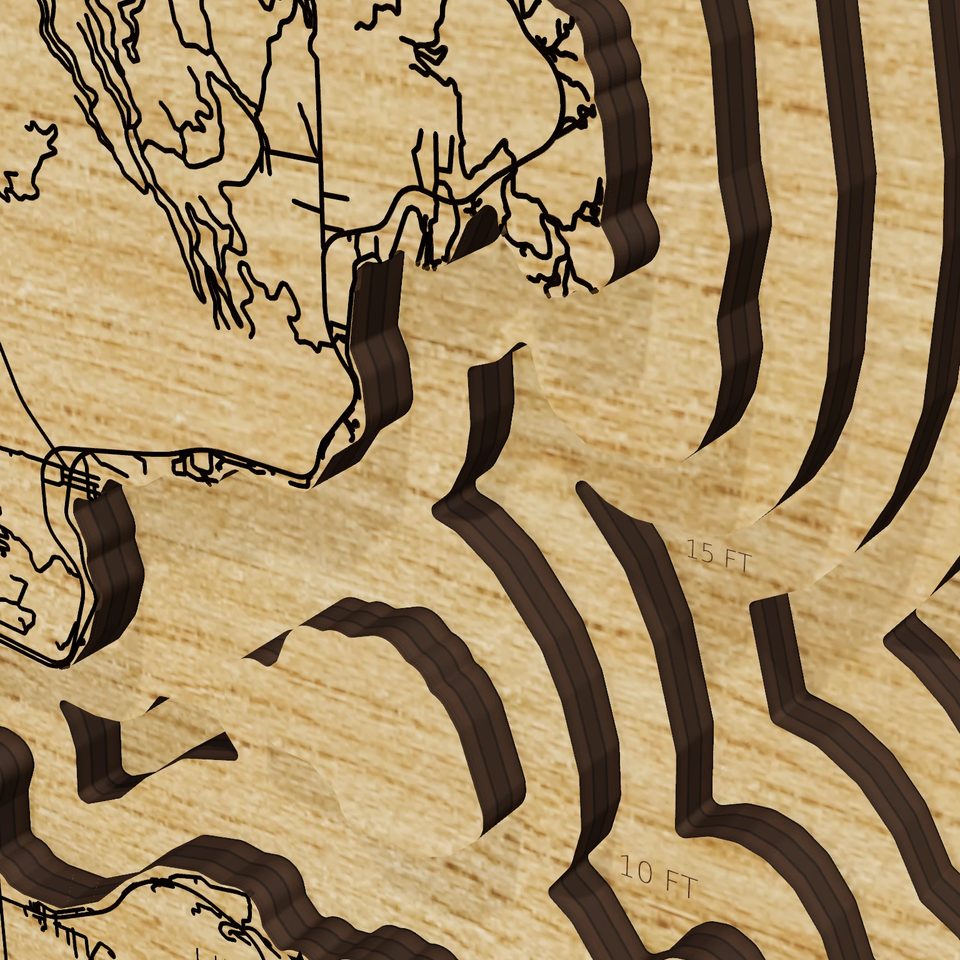 Flathead Lake 3D wood map, detail view