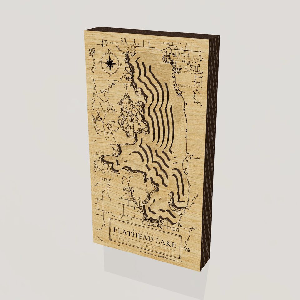 Flathead Lake 3D wood map, hero view