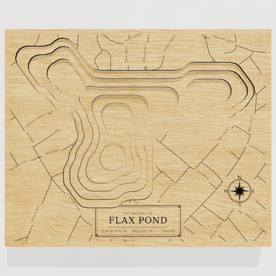 Flax Pond 3D wood map, front view