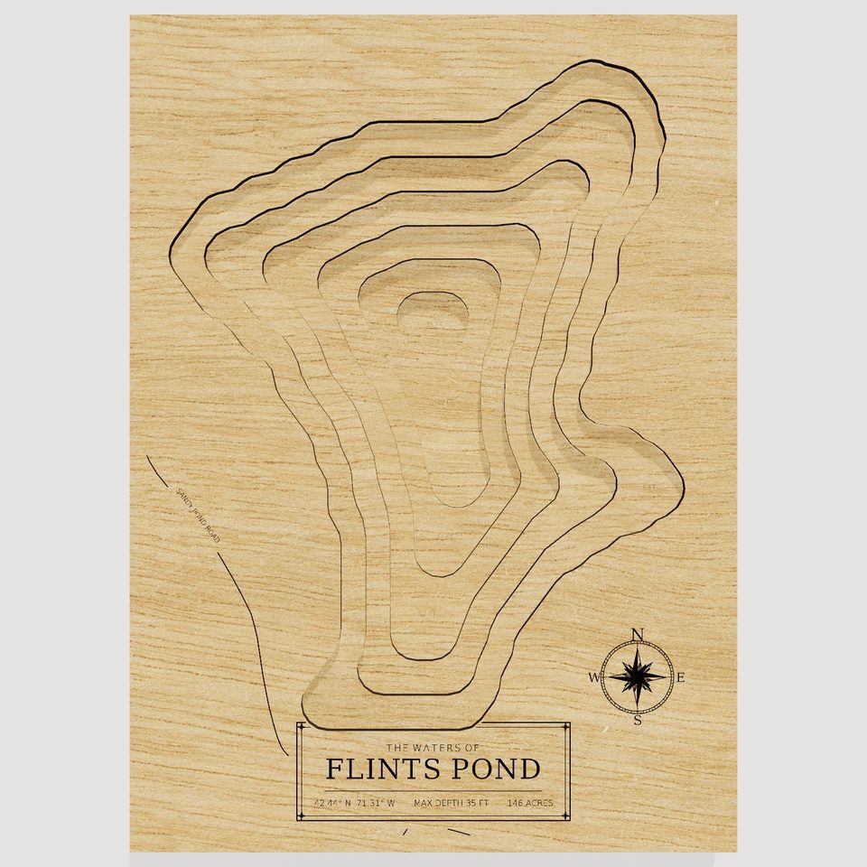 Flints Pond 3D wood map, front view