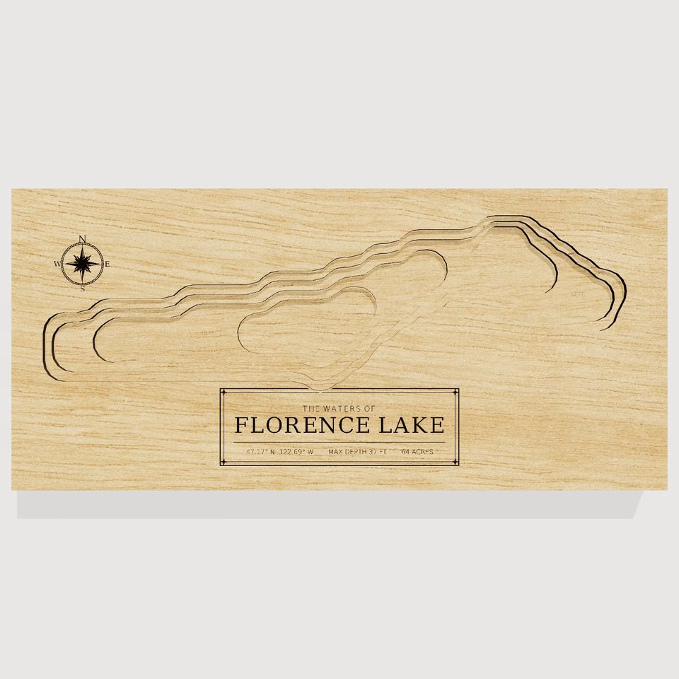 Florence Lake 3D wood map, front view