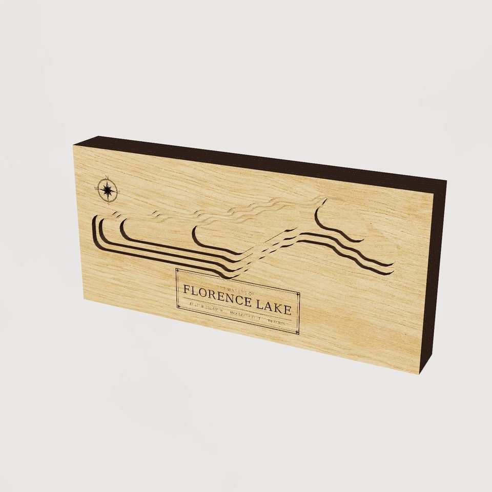 Florence Lake 3D wood map, hero view