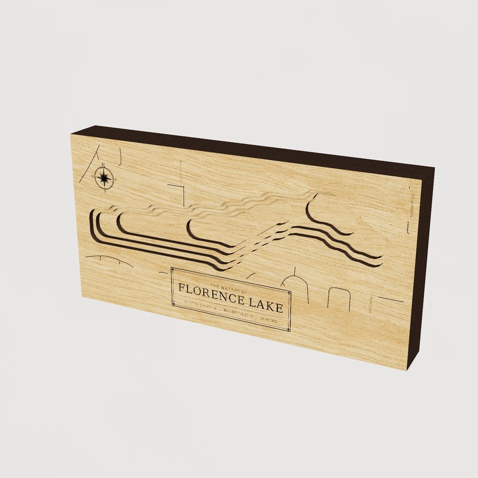 Florence Lake 3D wood map, hero view
