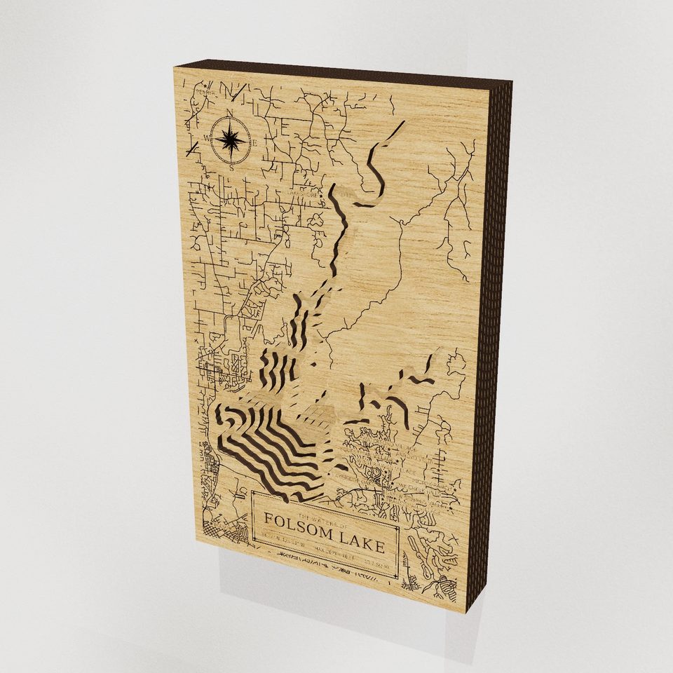 Folsom Lake 3D wood map, hero view