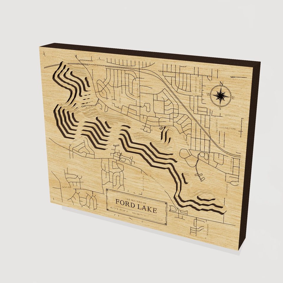 Ford Lake 3D wood map, hero view