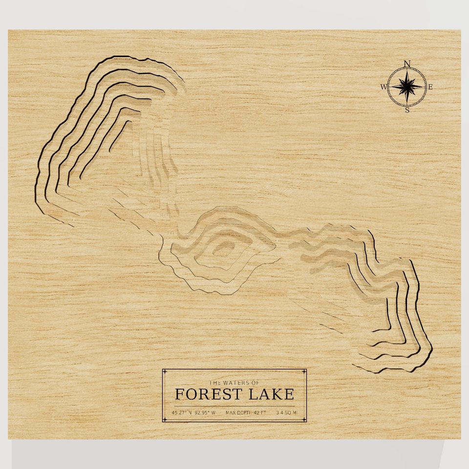 Forest Lake 3D wood map, front view