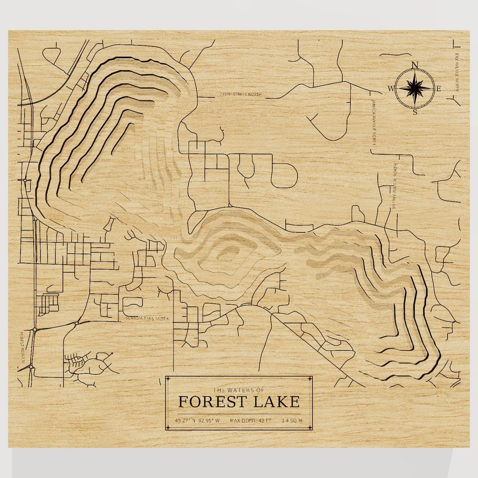 Forest Lake 3D wood map, front view