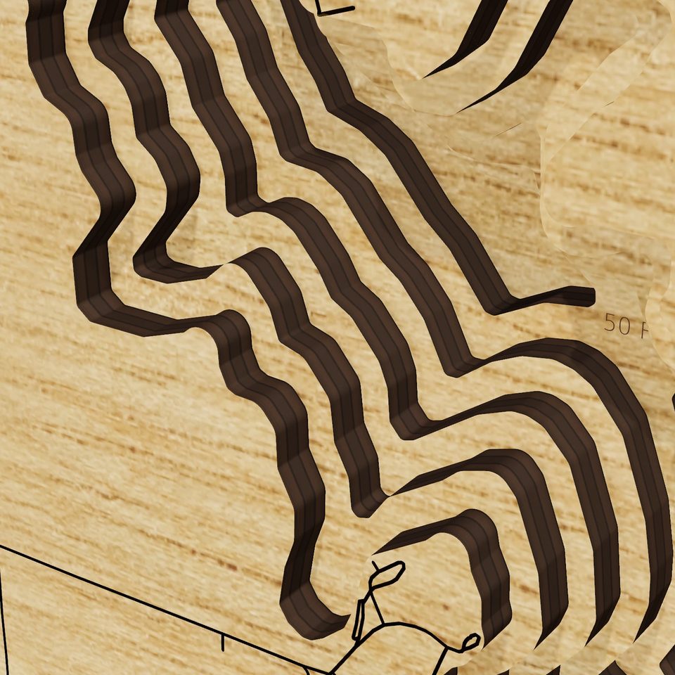 Fort Cobb Reservoir 3D wood map, detail view