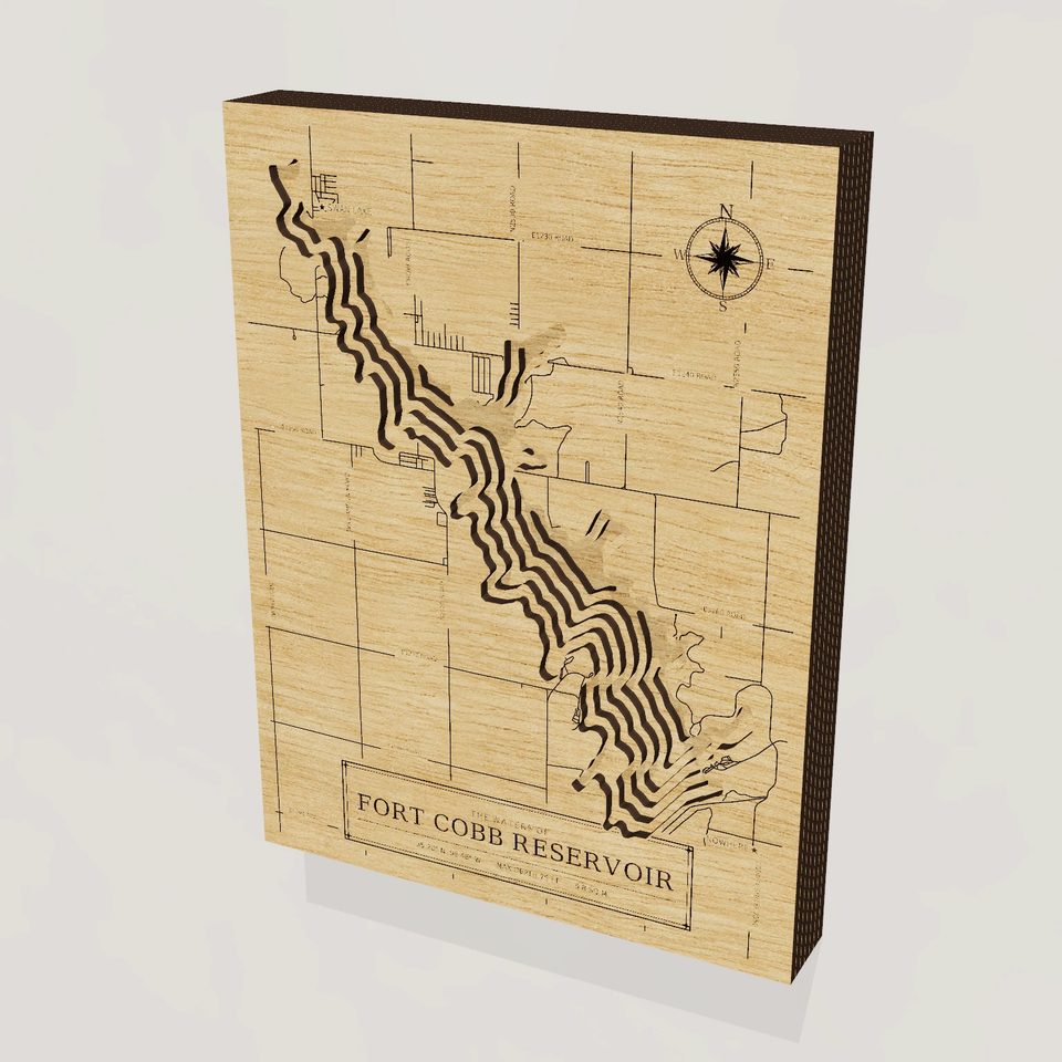 Fort Cobb Reservoir 3D wood map, hero view