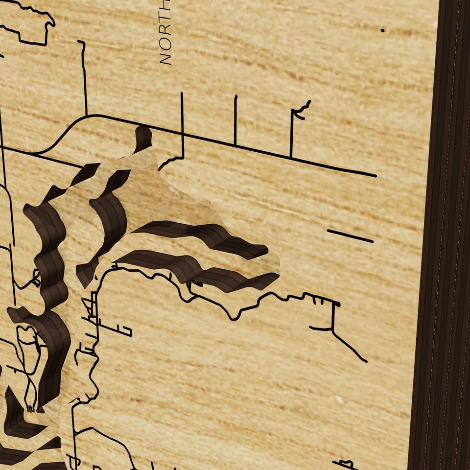 Fort Gibson Lake 3D wood map, detail view