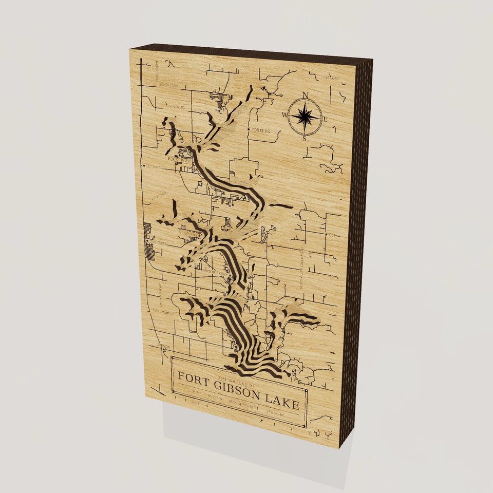 Fort Gibson Lake 3D wood map, hero view