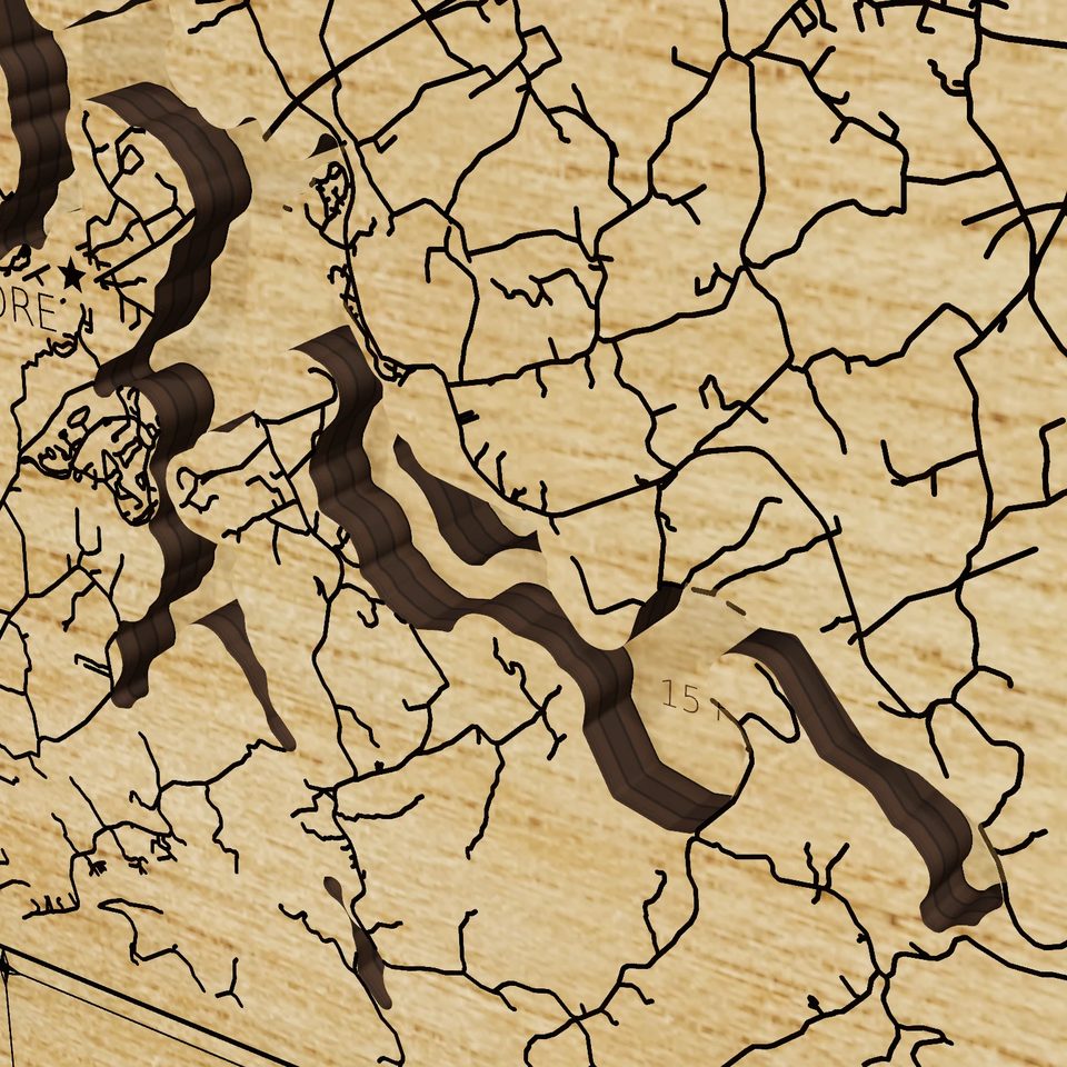 Fort Loudoun Lake 3D wood map, detail view
