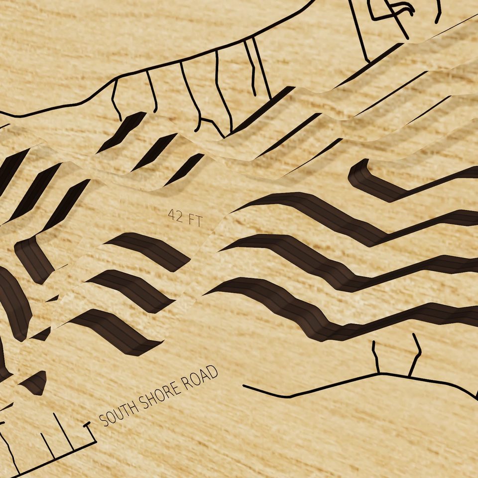Fourth Lake Fulton Chain 3D wood map, detail view