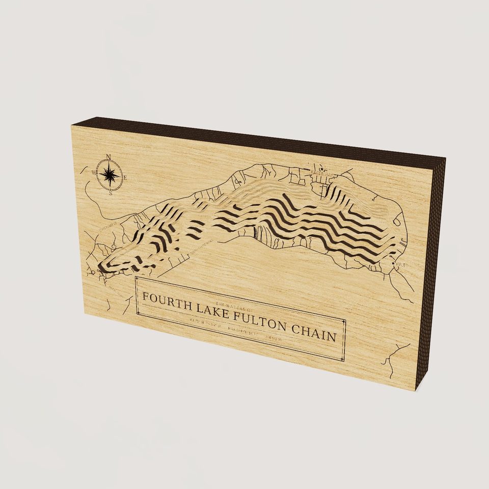Fourth Lake Fulton Chain 3D wood map, hero view