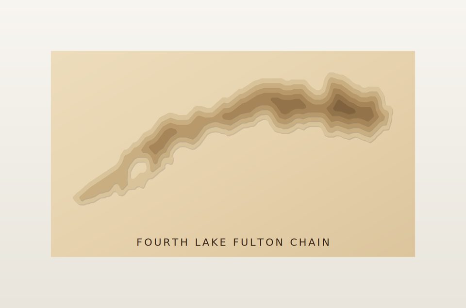 Fourth Lake Fulton Chain 3D wood map, preview view