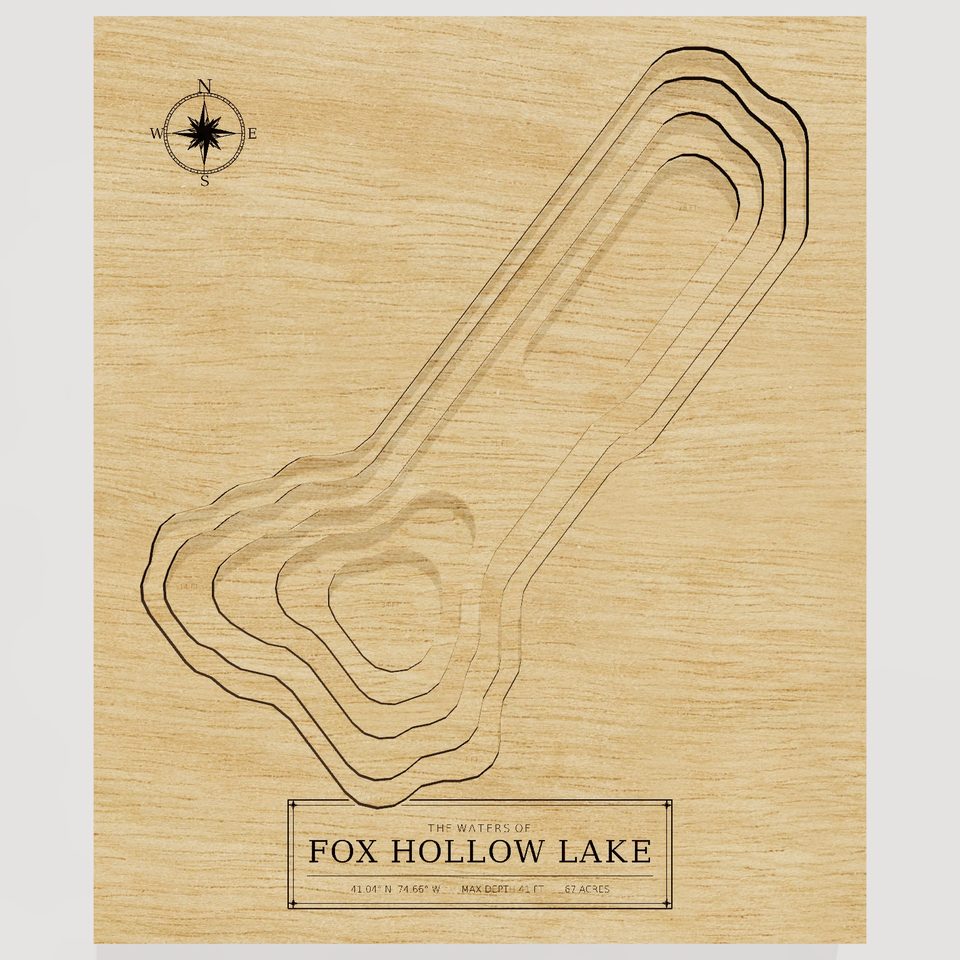 Fox Hollow Lake 3D wood map, front view