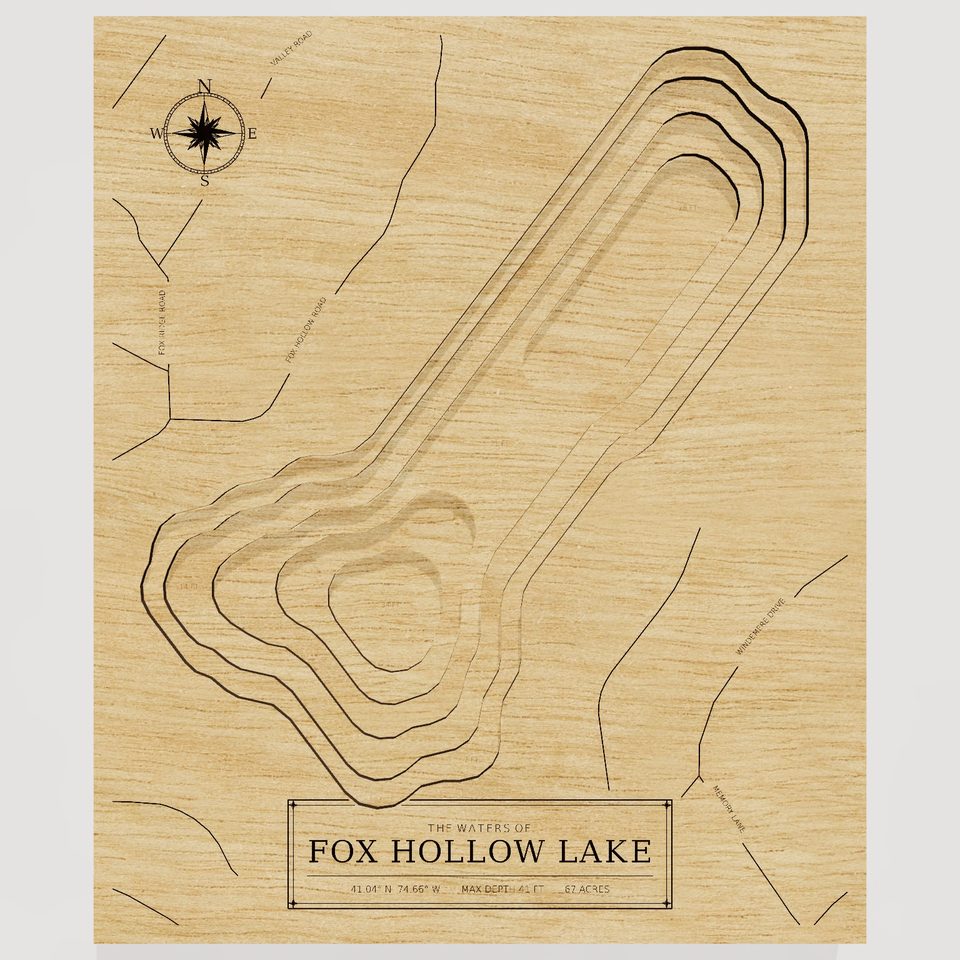 Fox Hollow Lake 3D wood map, front view