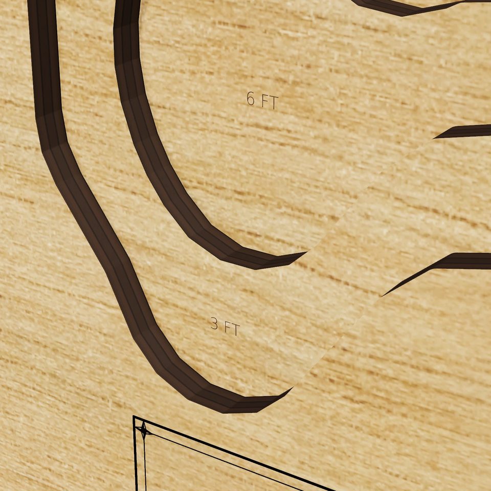 Freeman Lake 3D wood map, detail view