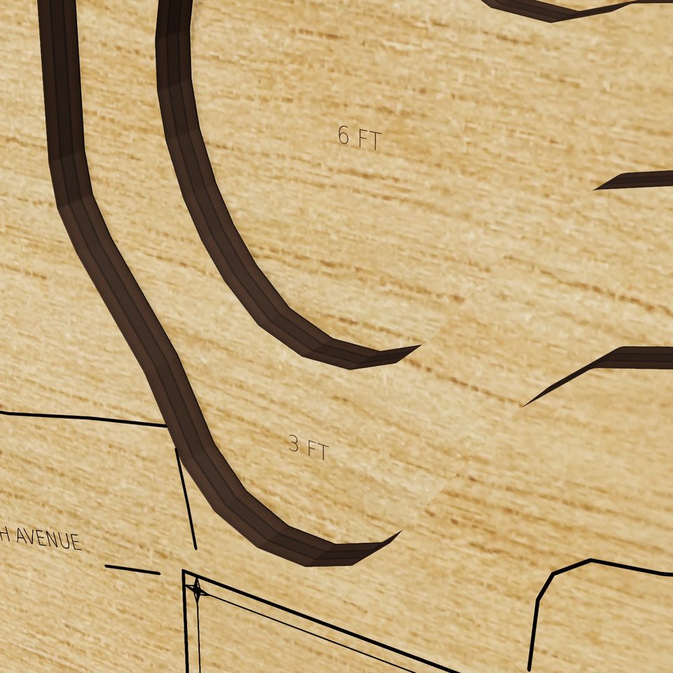 Freeman Lake 3D wood map, detail view