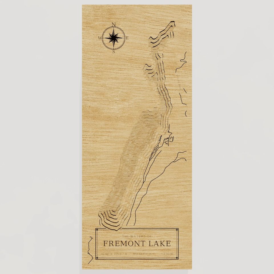 Fremont Lake 3D wood map, front view