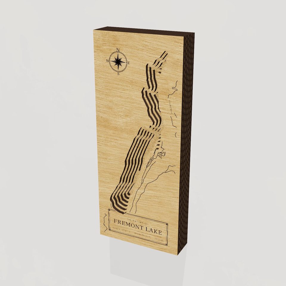 Fremont Lake 3D wood map, hero view