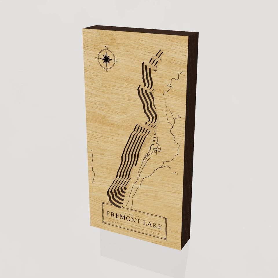Fremont Lake 3D wood map, hero view