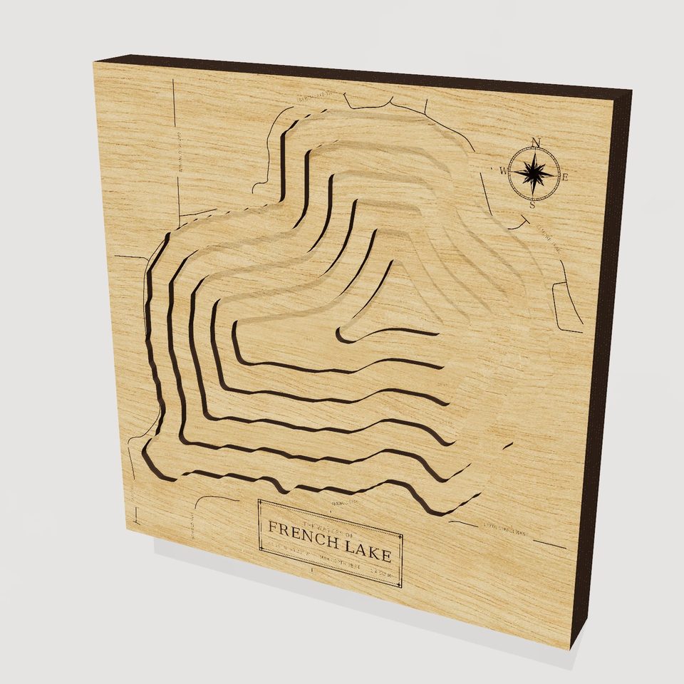 French Lake 3D wood map, hero view