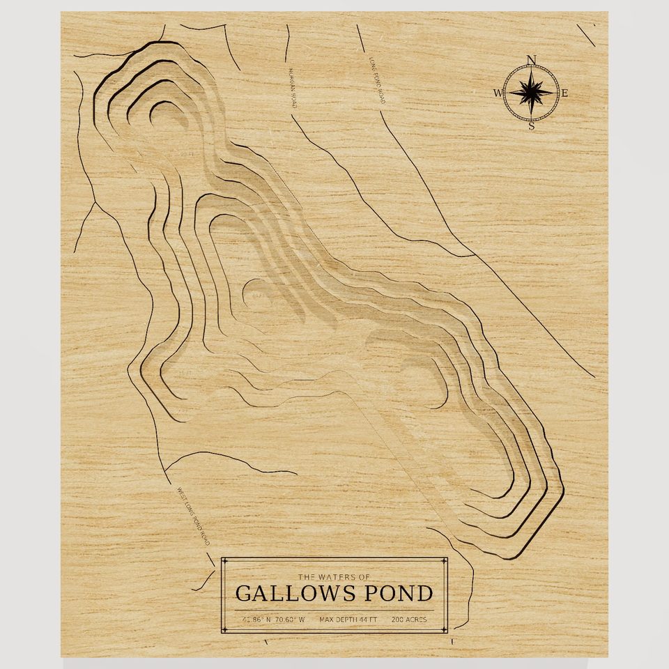 Gallows Pond 3D wood map, front view