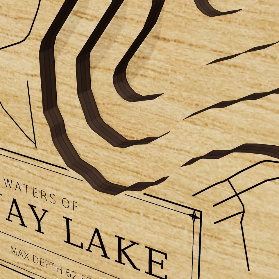 Galway Lake 3D wood map, detail view