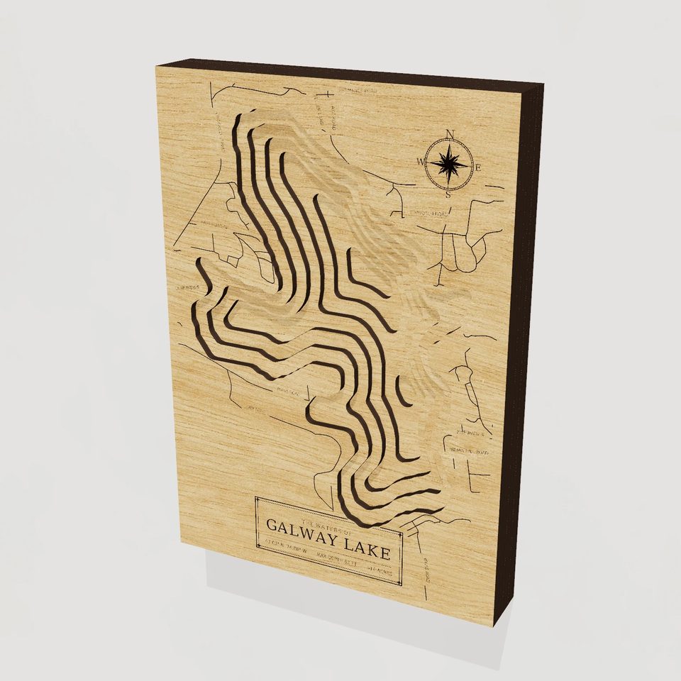 Galway Lake 3D wood map, hero view
