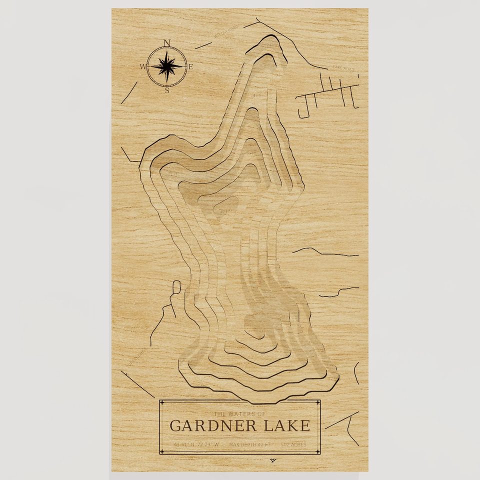 Gardner Lake 3D wood map, front view