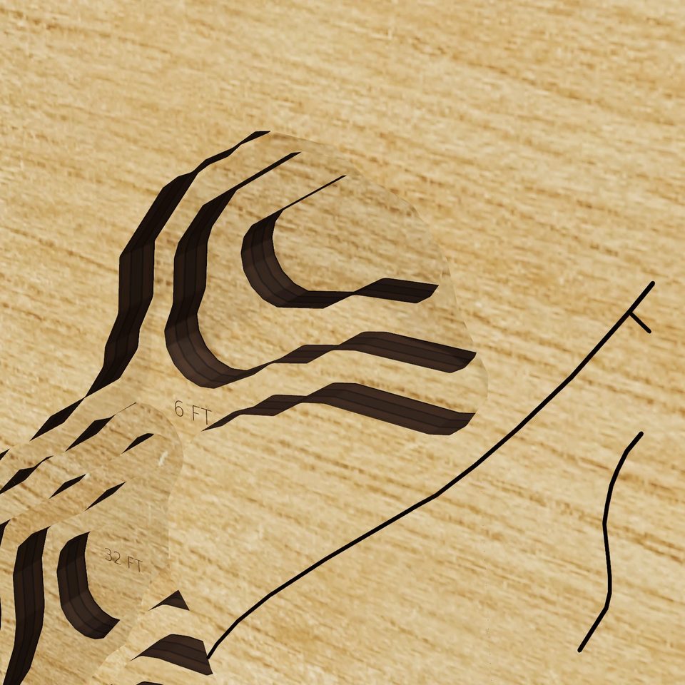 Gardners Pond 3D wood map, detail view