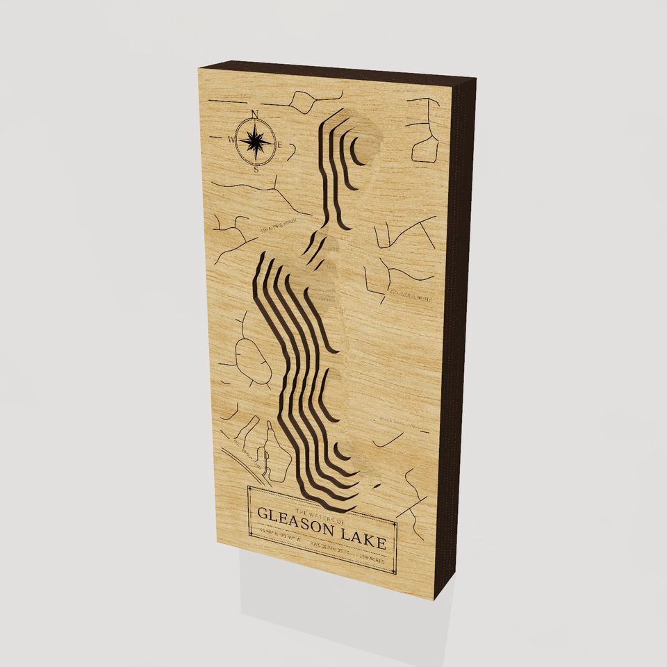 Gleason Lake 3D wood map, hero view